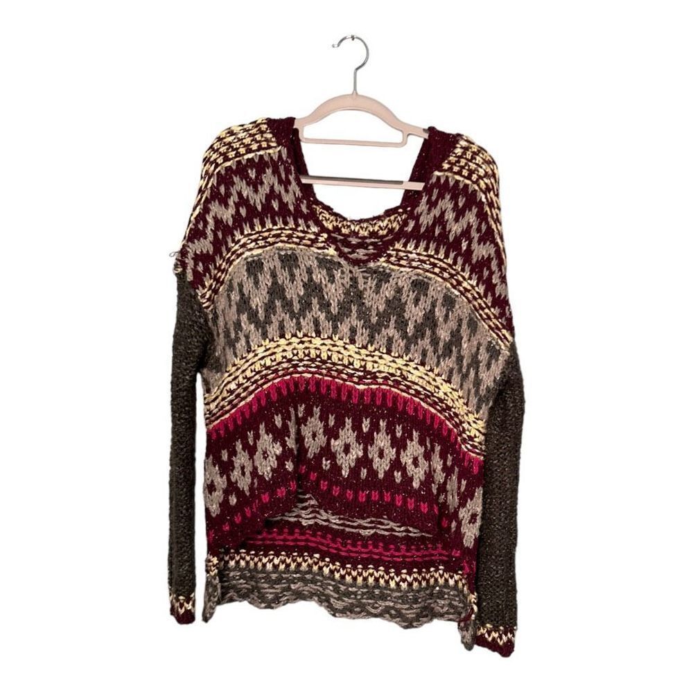 Free People fair Isle Aztec grey and purple sweater